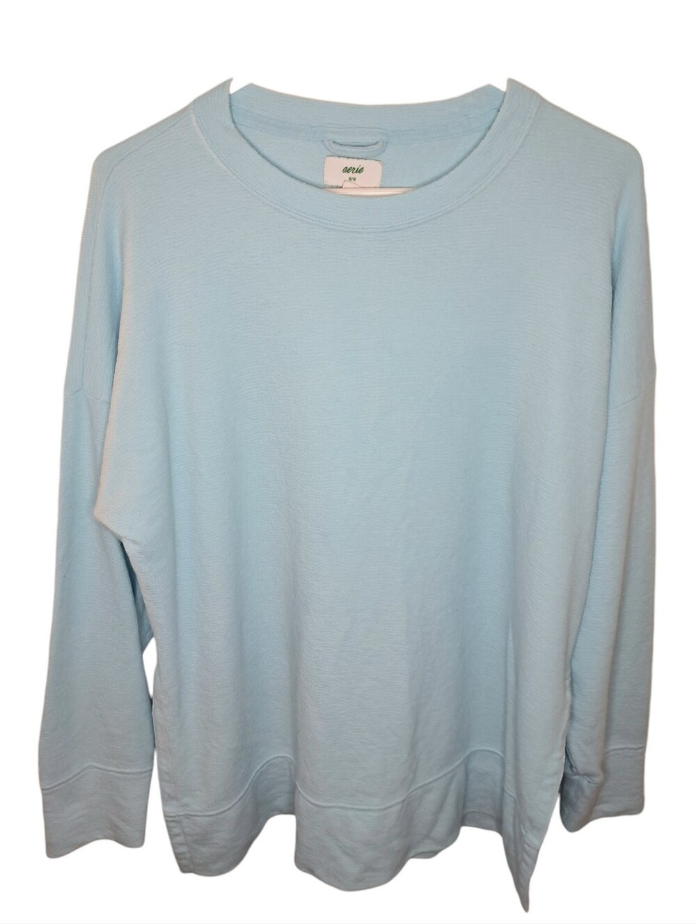Aerie Women's Light Blue Crew Neck Oversized Pullover Cotton Sweatshirt